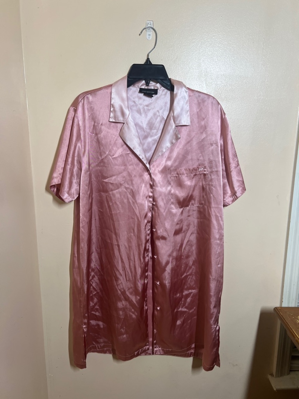 Jones New York Light Pink Satin Button-Up Nightgown
